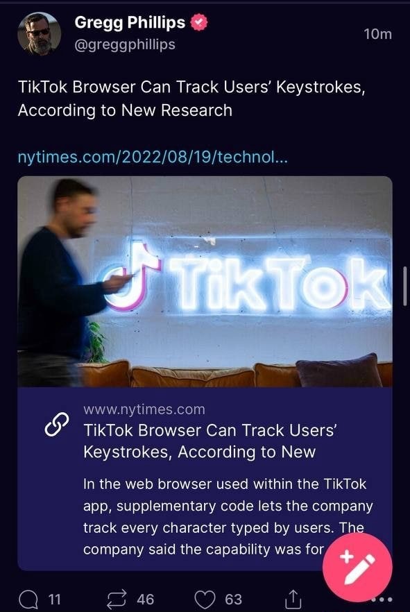 Gregg Phillips TikTok Browser Can Track Users' Keystrokes, According to