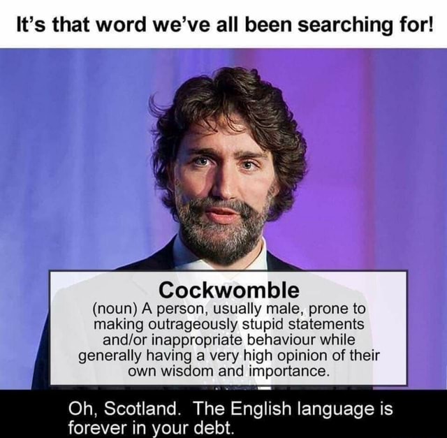 It's that word we've all been searching for! Cockwomble (noun) A person