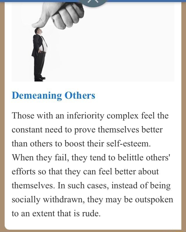 Criticizing Others And Low Self Esteem Demeaning Others Those with an inferiority complex feel the constant
