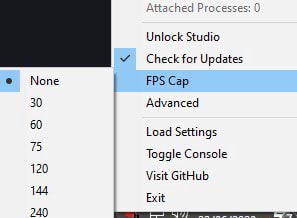 Roblox Fps Booster Unlocker None 30 120 Attached Processes 0 Unlock Studio Check For Updates Fps Cap Advanced Load Settings Toggle Console Visit Github - how to increase fps cap in roblox