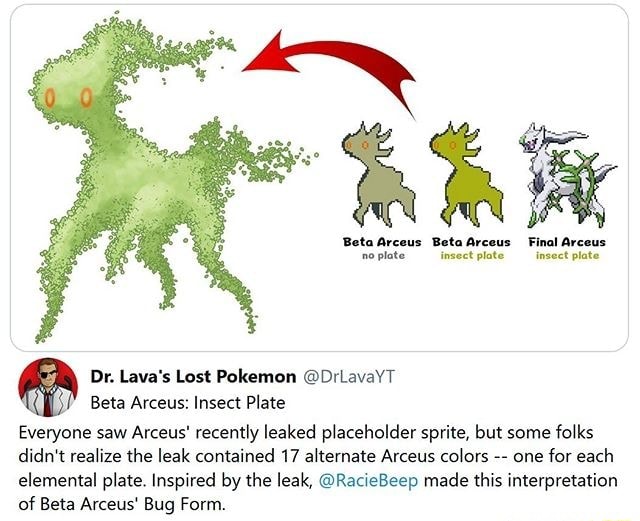 Dr. Lava's Lost Pokemon DrLavaYT Beta Arceus Insect Plate Everyone saw Arceus' recently leaked