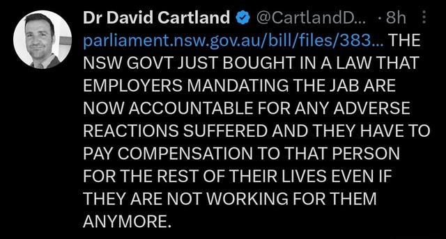 Dr David Cartland @ @CartlandD... THE NSW GOVT JUST BOUGHT IN A LAW ...