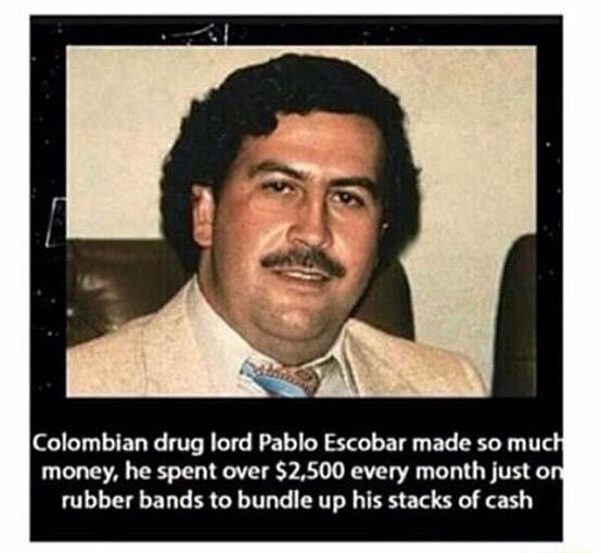 Colomblan drug lord Pablo Escobar made so mu money, he spent own 2.