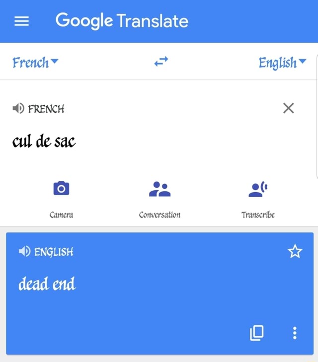 = Google Translate French English 4) FRENCH cull de sac a aan Camera