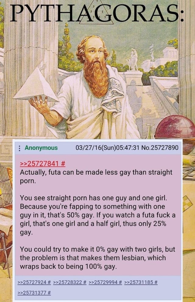 640px x 987px - Actually, futa can be made less gay than straight porn. You see straight  porn has one guy and one girl. Because you're fapping to something with one  guy in it, that's 50%