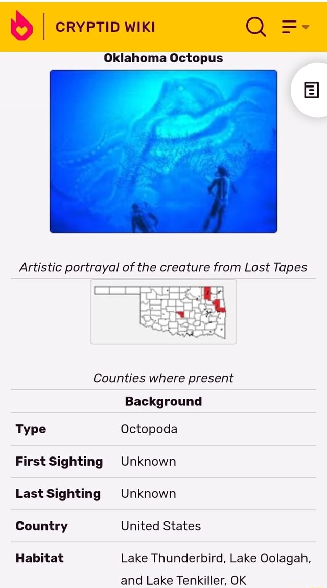 Cryptid Wiki Oklahoma Octopus Artistic Portrayal Of The Creature From