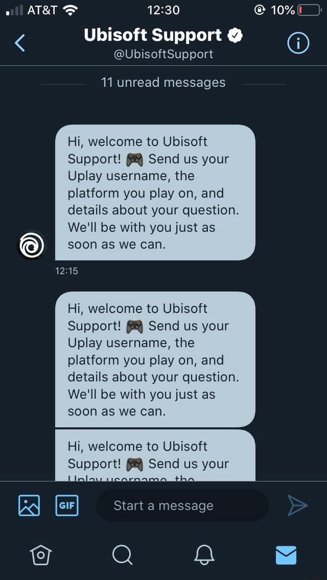 Ubisoft Support Y O 11 unread messages Hi, to Ubisoft Support