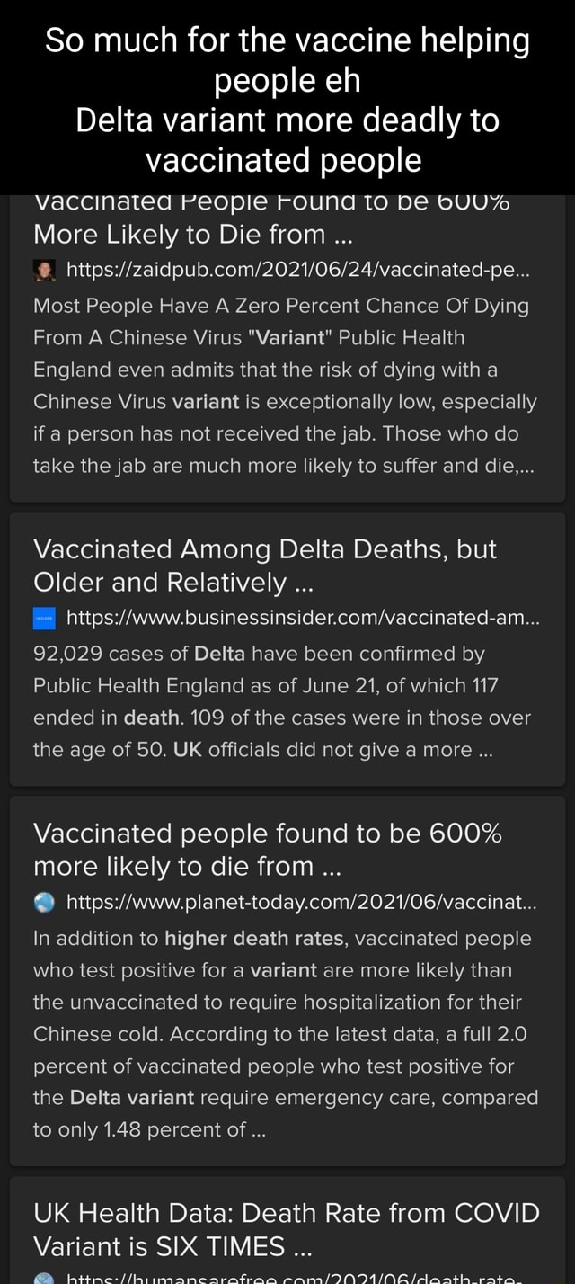 So much for the vaccine helping people eh Delta variant