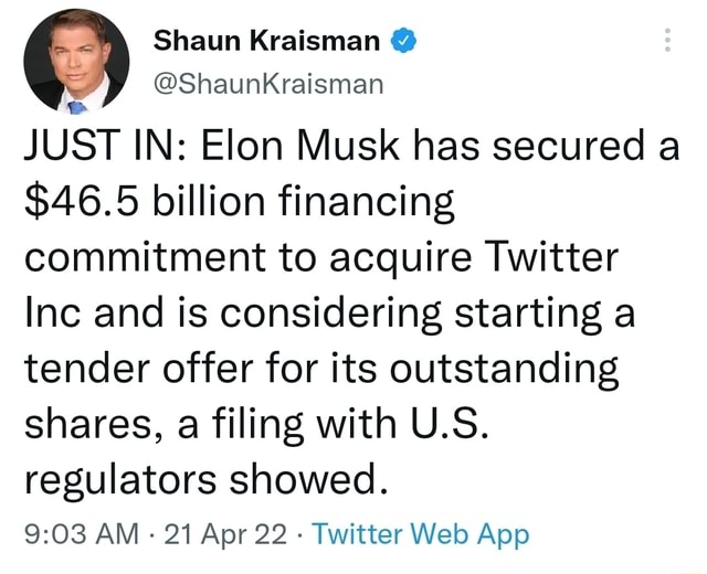 Shaun Kraisman Shaunkraisman JUST IN Elon Musk has secured a 46.5