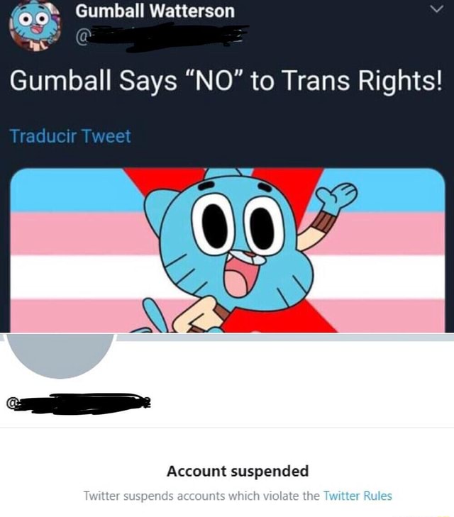 Gumball Wetterson v Gumball Says "NO" to Trans Rights! Tracucir Tweet