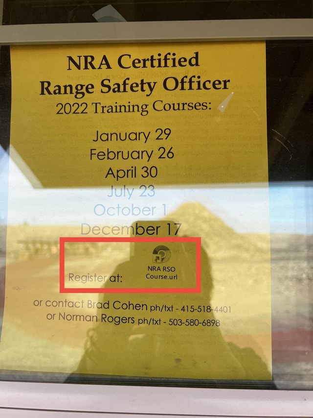 NRA Certified Range Safety Officer 2022 Training Courses January 29