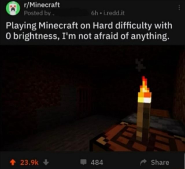 Posted By Atr Gal Playing Minecraft On Hard Difficulty With 0 Brightness I M Not Afraid Of Anything Ifunny