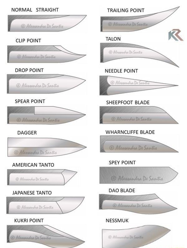 NORMAL STRAIGHT TRAILING POINT CLIP POINT TALON DROP POINT NEEOLE POINT
