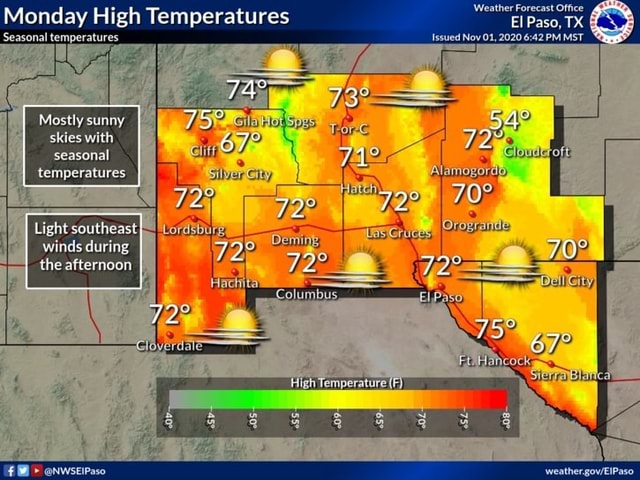 Monday High Temperatures Seasonal Temperatures Mostly Sunny Skies With ...