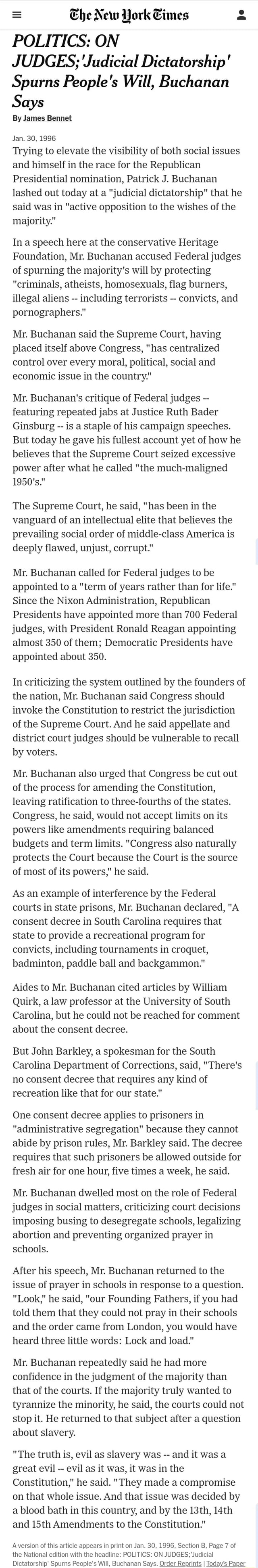 = Ehe New York Times POLITICS ON JUDGES; 'Judicial Dictatorship