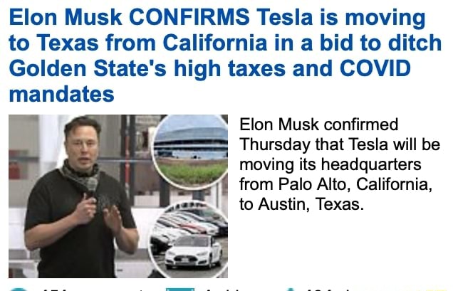 Elon Musk CONFIRMS Tesla is moving to Texas from California in a bid to ...