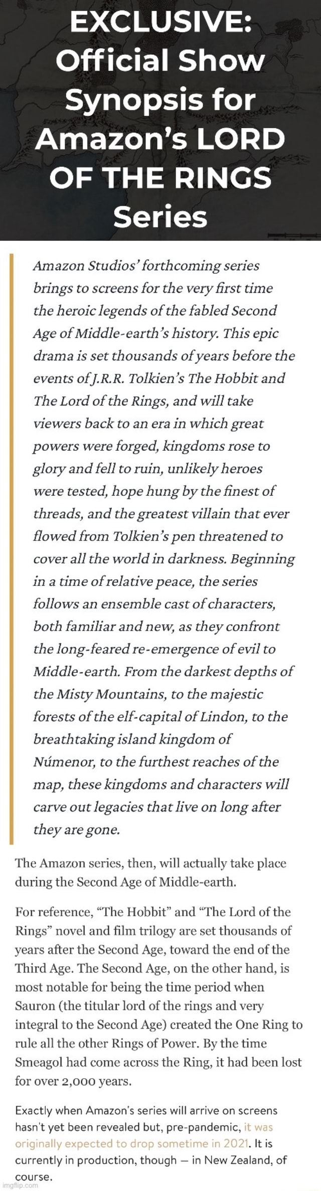 EXCLUSIVE Official Show Synopsis for Amazon's LORD OF THE RINGS Series