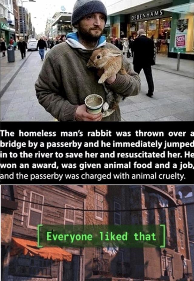 E homeless man's rabbit was thrown over a bridge by a passerby and he ...