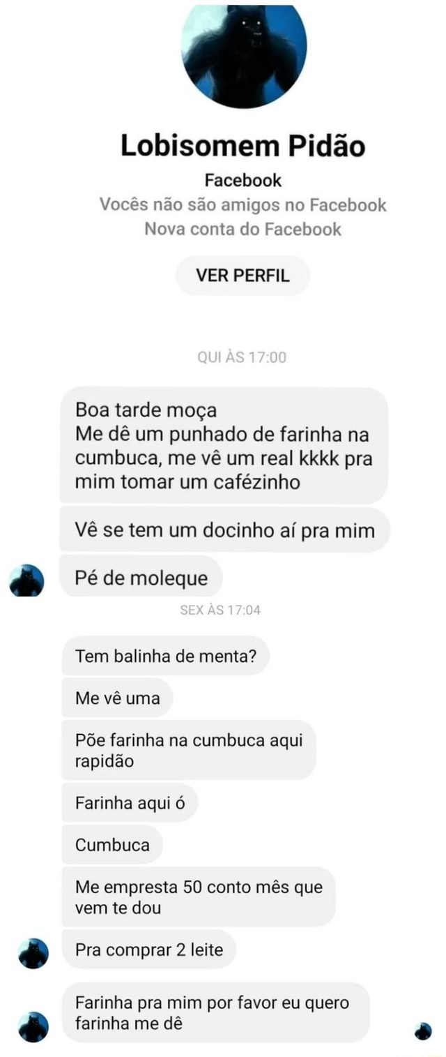 Lobisomem Pidão Facebook Vocês não são amigos no Facebook Nova conta do Facebook VER PERFIL AS