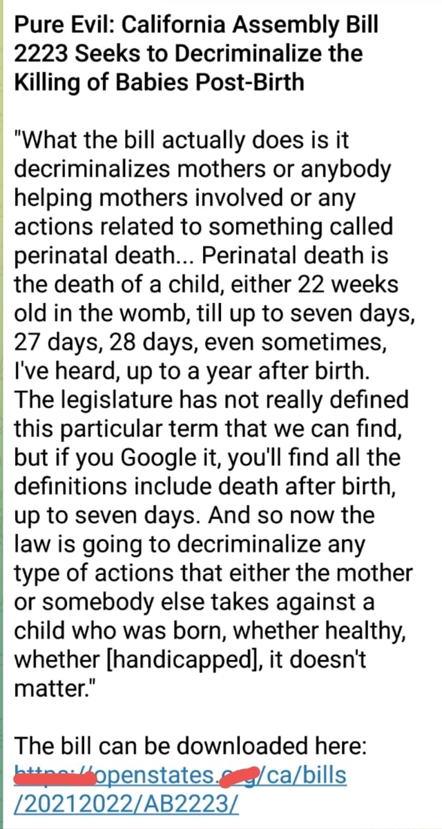 Pure Evil California Assembly Bill 2223 Seeks to Decriminalize the