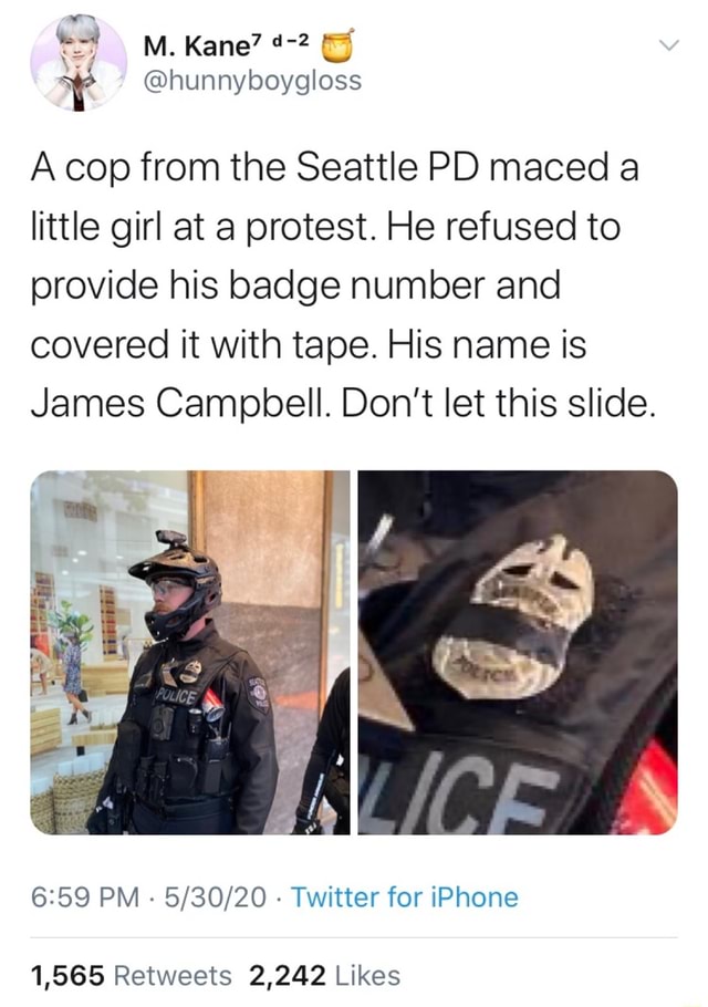 A cop from the Seattle PD maced a little girl at a protest. He refused ...