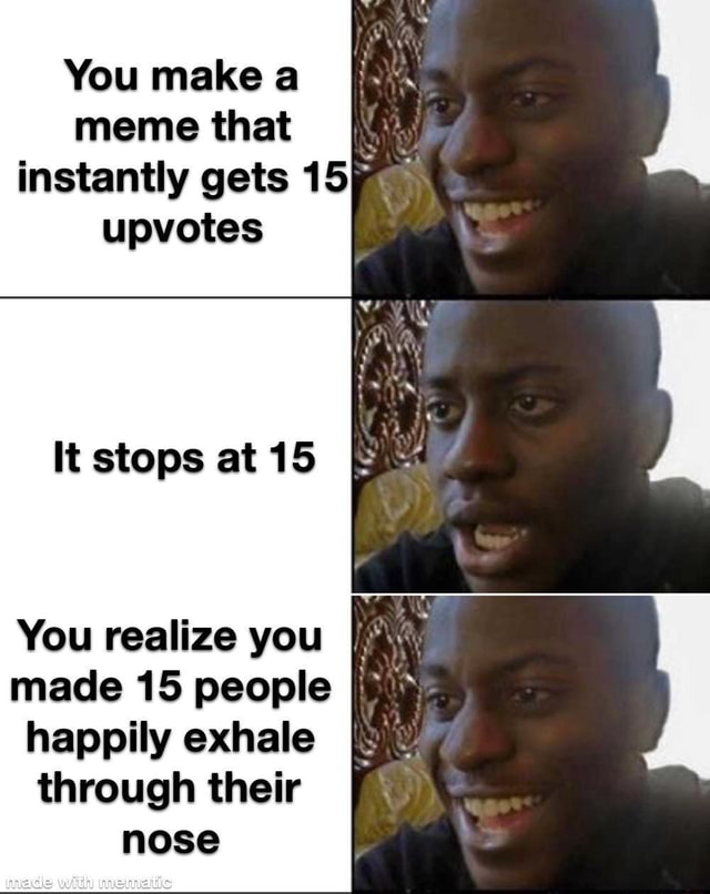 You make a meme that instantly gets upvotes It stops at 15 You realize