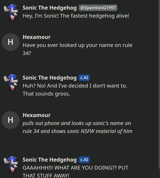 Sonic The Hedgehog Hey, I'm Sonic! The fastest hedgehog alive! Hexamour ...