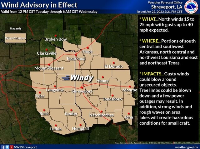 H 'Weather Forecast Office Wind Advisory in Effect Valid from 12 PM CST ...