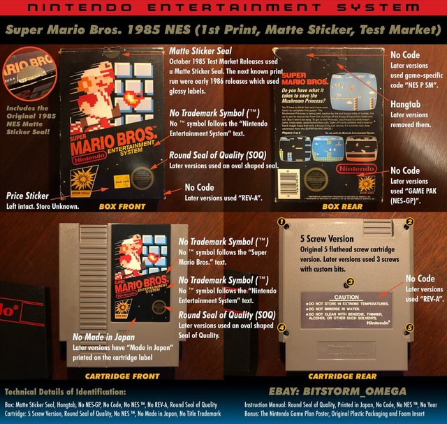 1st Print / Test Market Super Mario Bros. Info Super Mario Bros. 1985