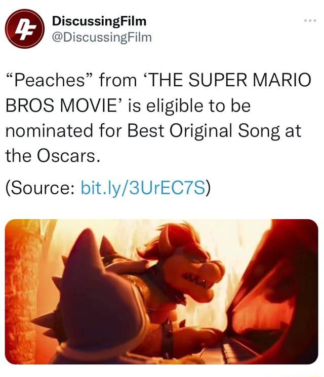 Peaches from Super Mario Bros. Movie likely to be nominated for Oscars