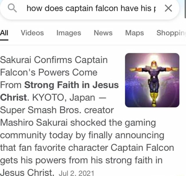 Q how does captain falcon have hiss XX I All Videos Images News Maps