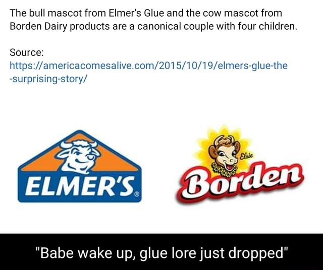 The bull mascot from Elmer's Glue and the cow mascot from Borden Dairy