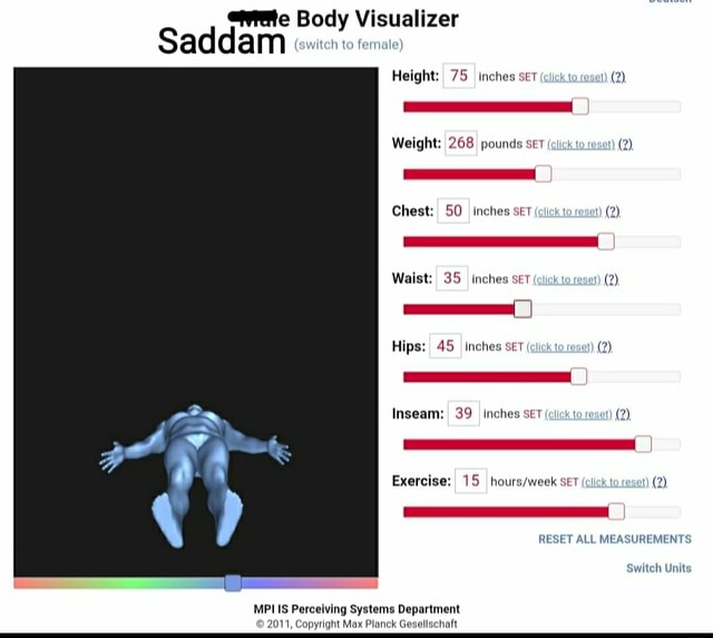 Body Visualizer Saddam Height: 75 inches SET (click to reset) (2