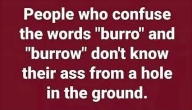 People Who Confuse The Words Burro And Burrow Dont Know Their Ass