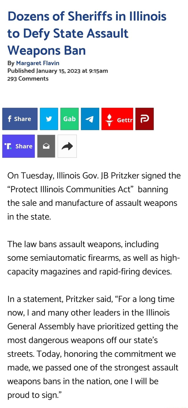 Dozens of Sheriffs in Illinois to Defy State Assault Weapons Ban By