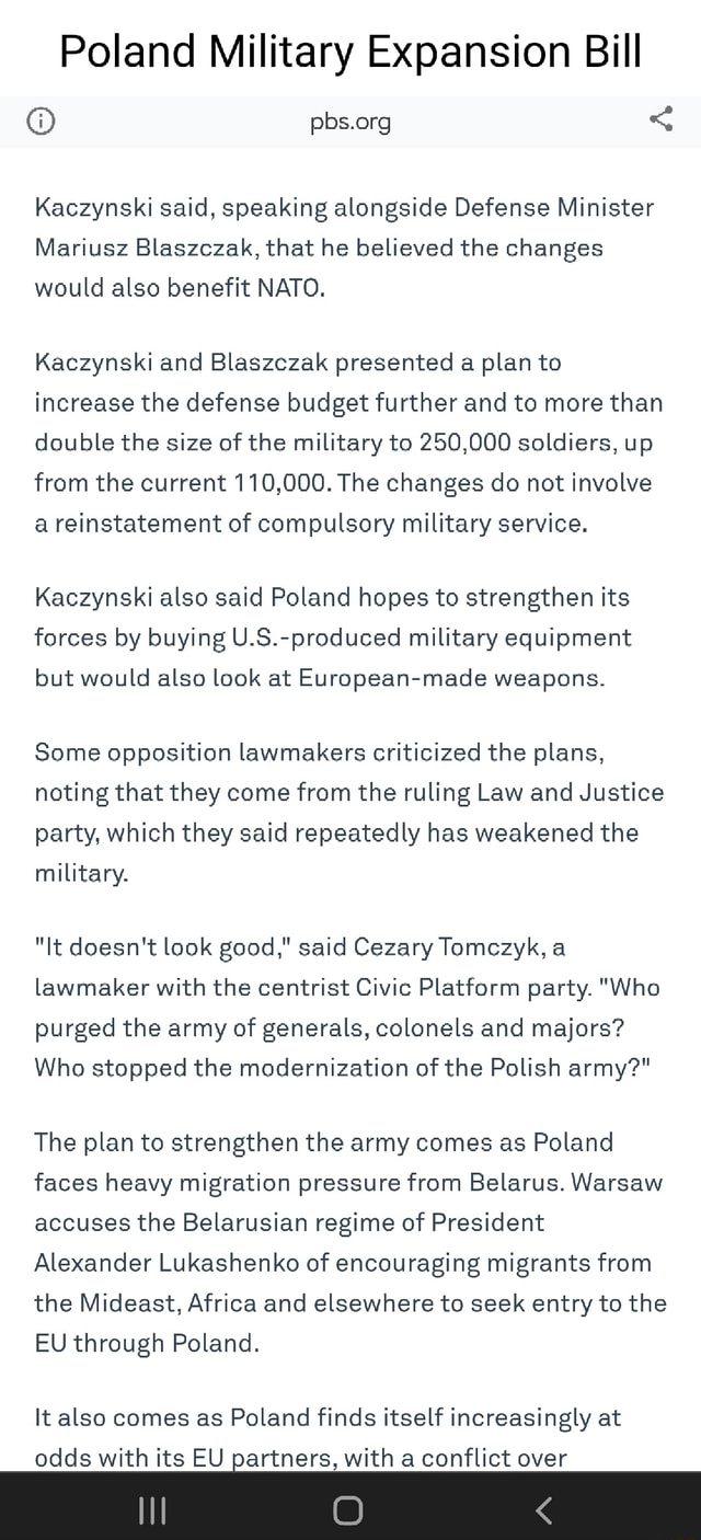 Poland Military Expansion Bill Kaczynski Said, Speaking Alongside 