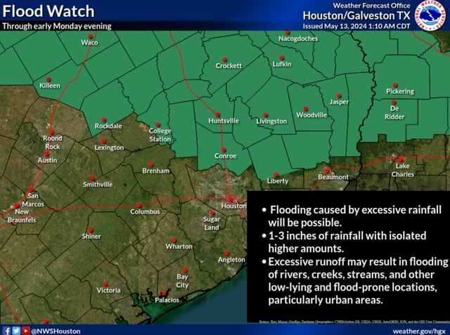 Weather Forecast Office Flood Watch TX Through early Monday evening ...