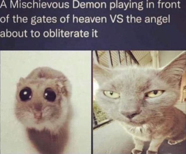 A Mischievous Demon playing in front of the gates of heaven VS the