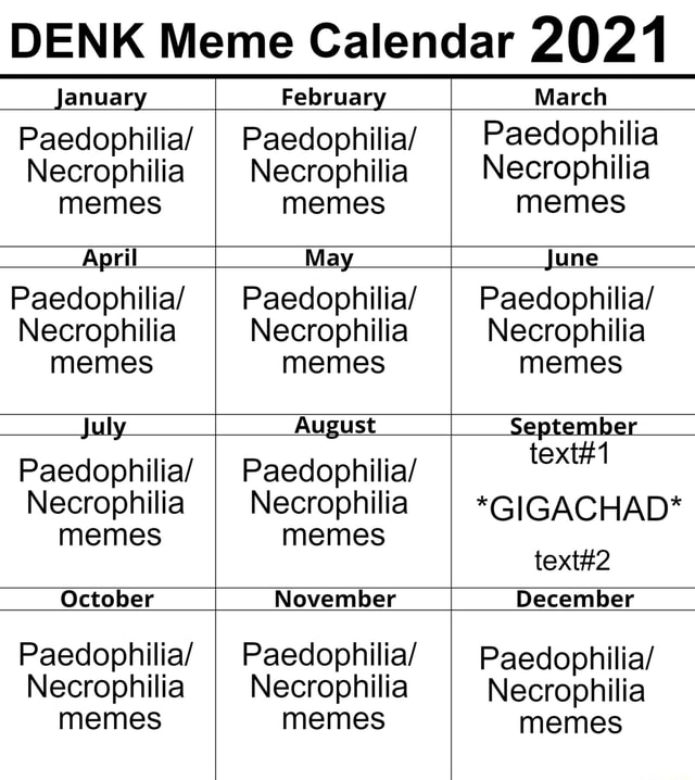 DENK Meme Calendar 2021 January February March Paedophilia/ I ...