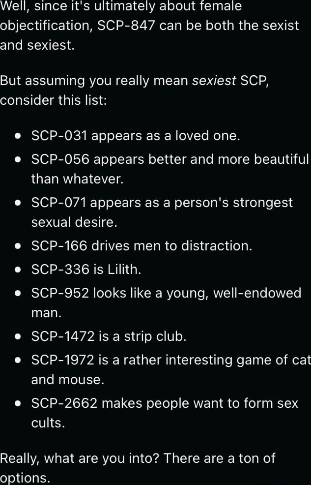 Well Since It S Ultimately About Female Objectification Scp 847 Can Be Both The Sexist And