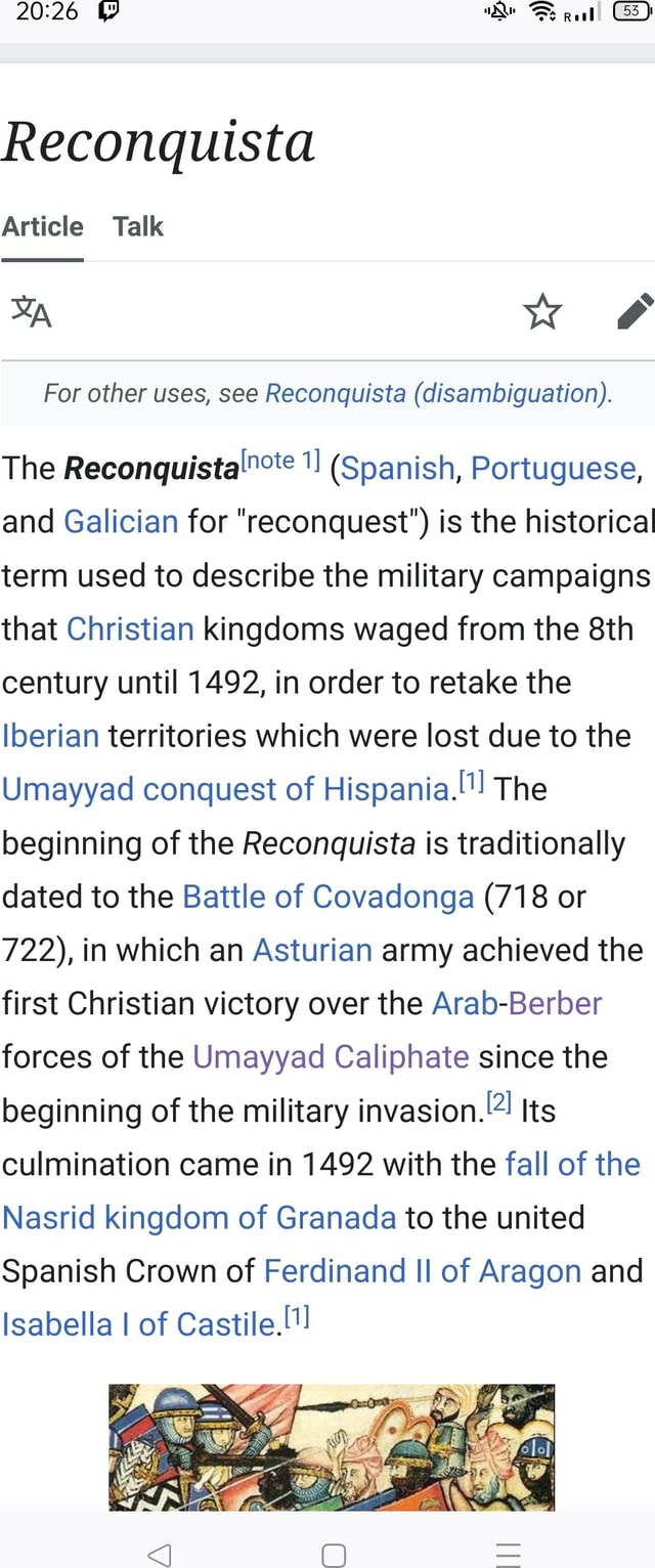 Reconquista Article Talk ww For other uses, see Reconquista