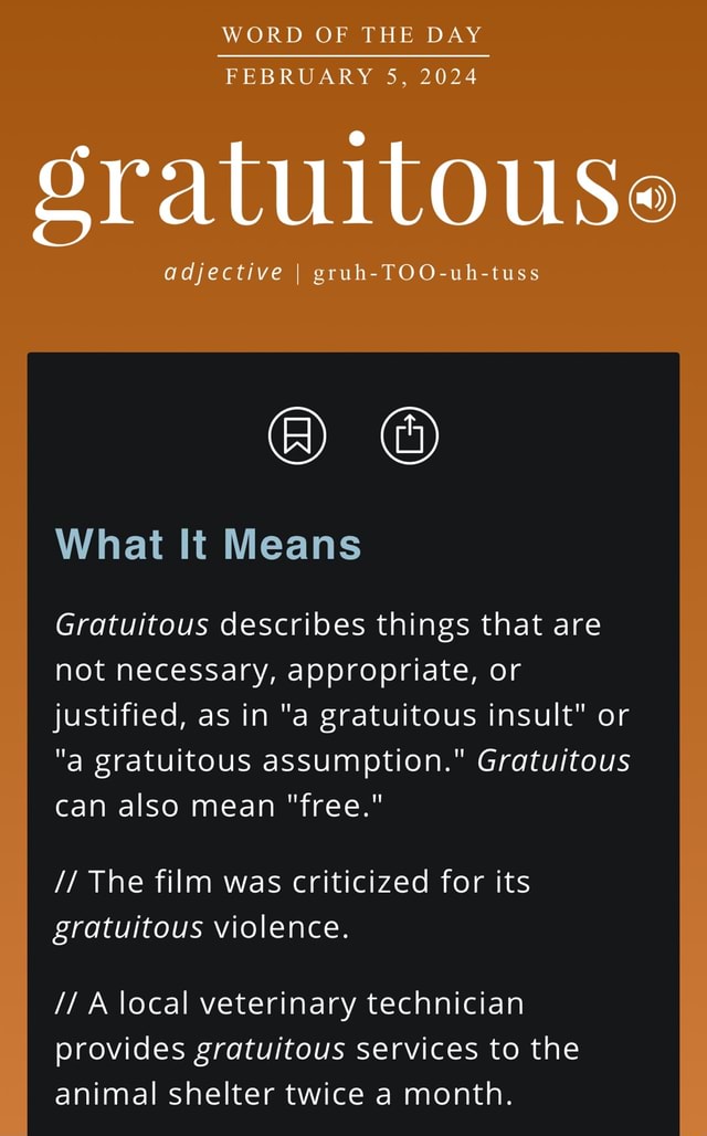 WORD OF THE DAY FEBRUARY 5, 2024 Sratuitouse Adjective I Gruh-TOO-uh ...