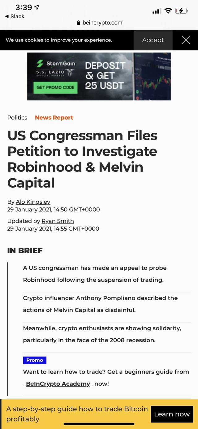 US Congressman Files Investogation On Robinhood All F Slack Accept We Use Cookies To Improve 