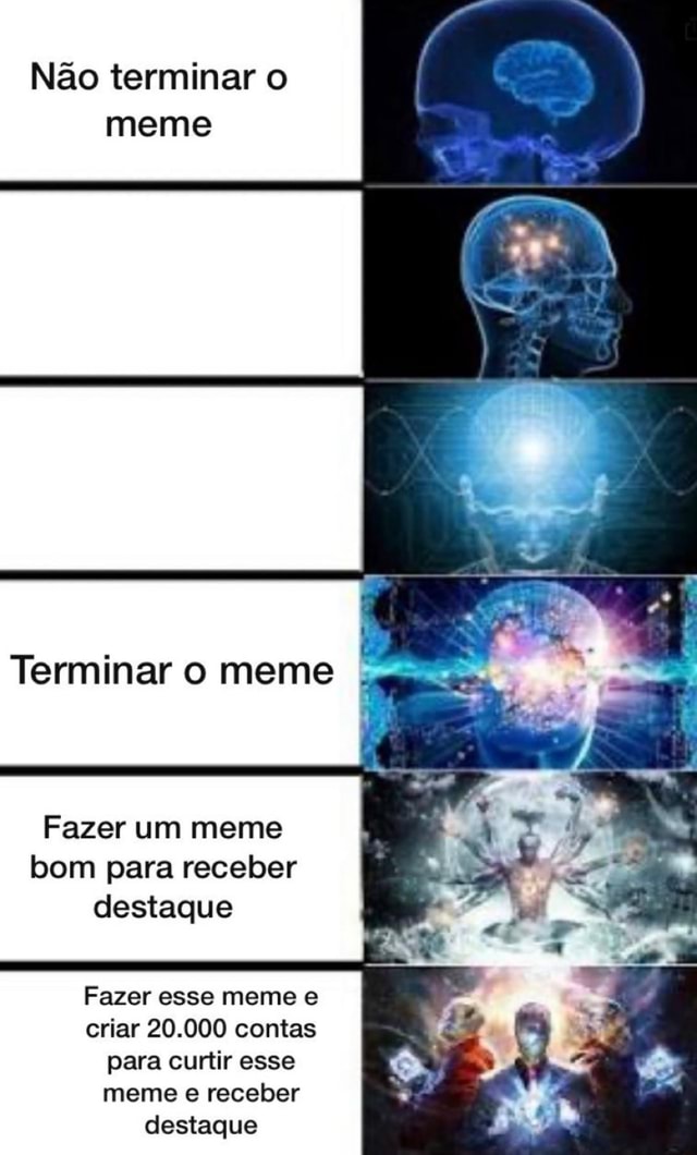 Não terminar o meme Terminar o meme Fazer um meme bom para receber destaque Fazer esse meme e