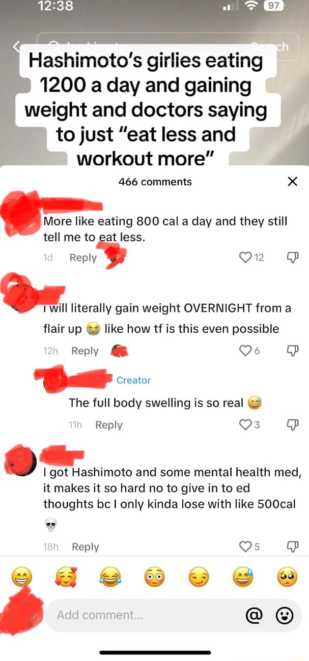 Hashimoto's girlies eating 1200 a day and gaining weight and doctors