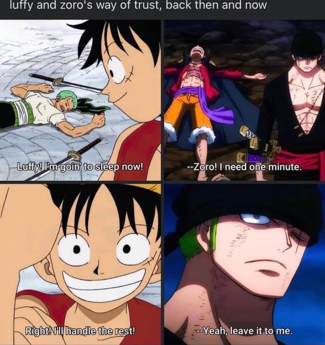 Luffy and zoro's way of trust, back then and now wy Zoro! I need offe ...