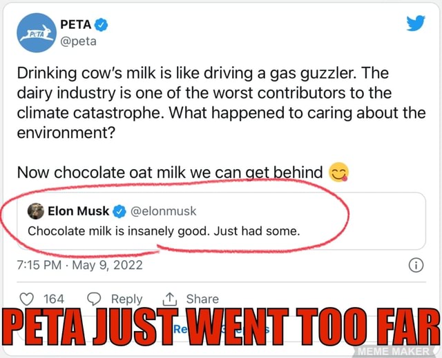 PETA @peta Drinking cow's milk is like driving a gas guzzler. The dairy ...