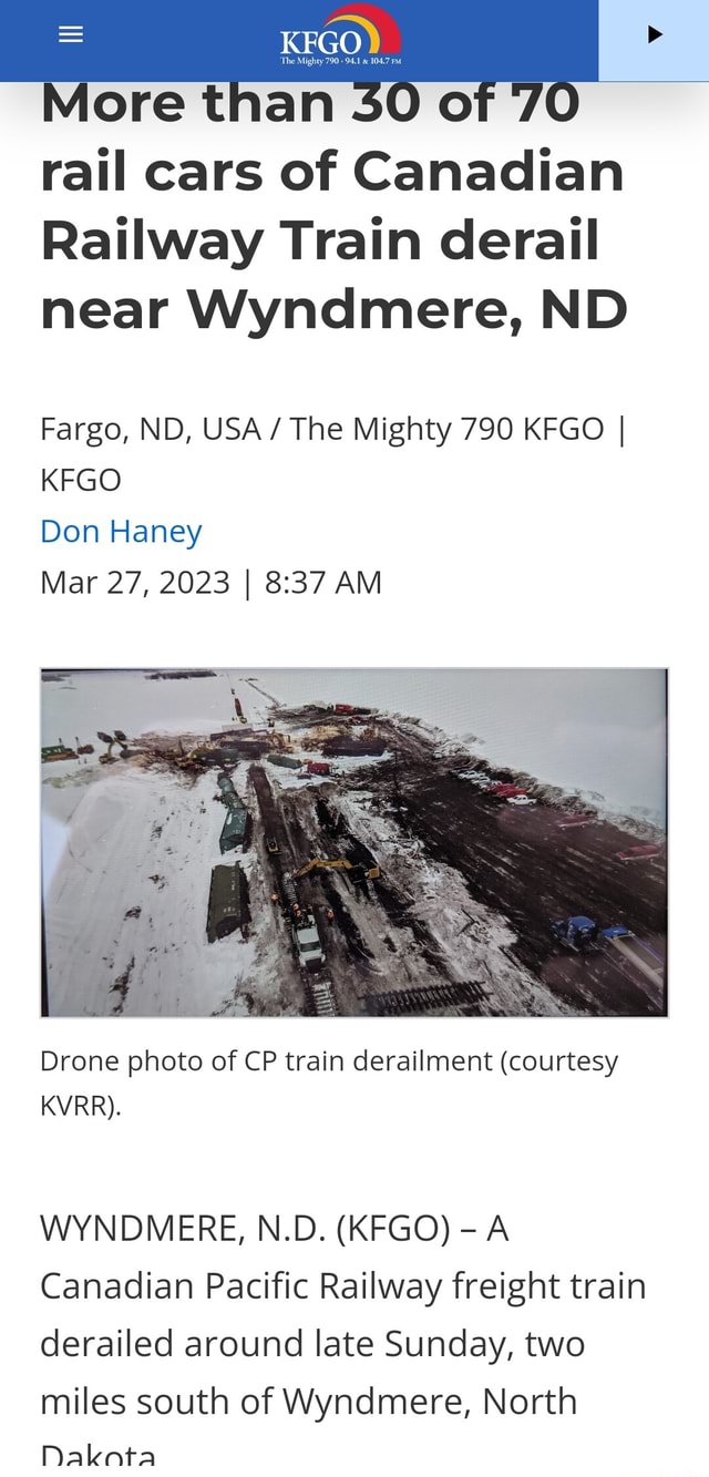 More than SO of rail cars of Canadian Railway Train derail near