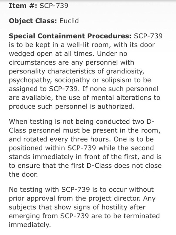 Item #: SCP-739 Object Class: Euclid Special Containment Procedures ...