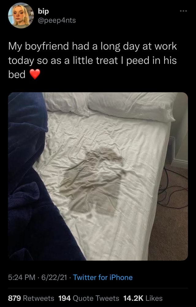 My Babefriend Had A Long Day At Work Today So As A Babe Treat I Peed In His Bed PM Twitter